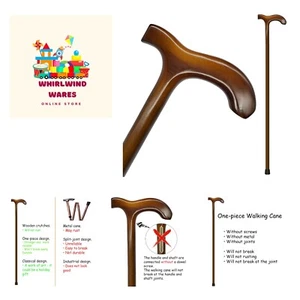 Wooden Walking Cane for Men and Women, One-Piece Wood Cane, 36 Inch Wood Walk... - Picture 1 of 9
