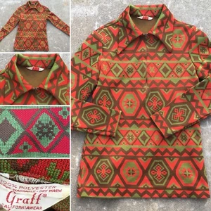 Vintage Graff Californiawear Psyhedelic 60s 70s Mod Hippy Top M - Picture 1 of 12