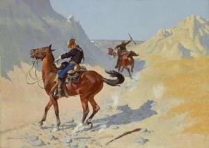 Oil painting Frederic-Remington-The-Advance-Guard horseman horse in landscape - Picture 1 of 1