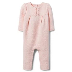 NWT Janie & Jack NEWBORN 6 12 18 24 M Quilted Floral 1 piece Pale Pink Layette - Picture 1 of 3