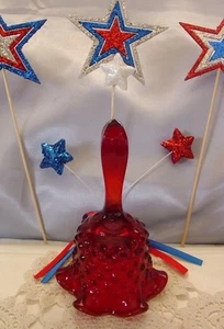 FENTON"30%OFF~GOD BLESS OUR TROOPS"MINT~VINTAGE~70s"RUBY RED"HOBNAIL"6"BELL - Picture 1 of 9
