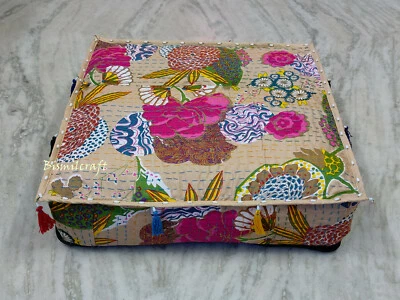 Floral Kantha Cushion Cover UNFILLED KANTHA PILLOW 22X22X5" Cushion Cover D1 - Image 1 of 4
