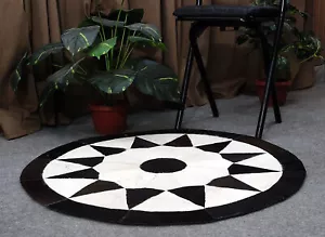 Alfombra redonda de retazos de cuero de vaca hecha a mano alfombra de cuero de vaca decoración del hogar piel de vaca S-147 - Imagen 1 de 5