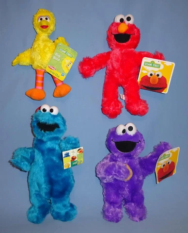 Sesame Street Cookie Monster purple/blue-Elmo-Big Bird-Plush Muppets w/tags-LOT Cover