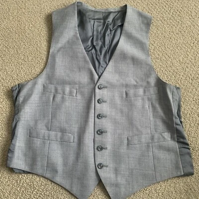 Vintage Polyester Blue Grey Vest Sz 38 Chest Mens 6 Button 4 Pocket - Image 1 of 4
