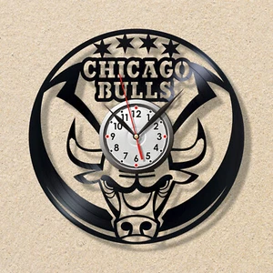 Vinyl clock Basketball Chicago Bulls Sport art clock 4 stars team Bull head - Picture 1 of 1