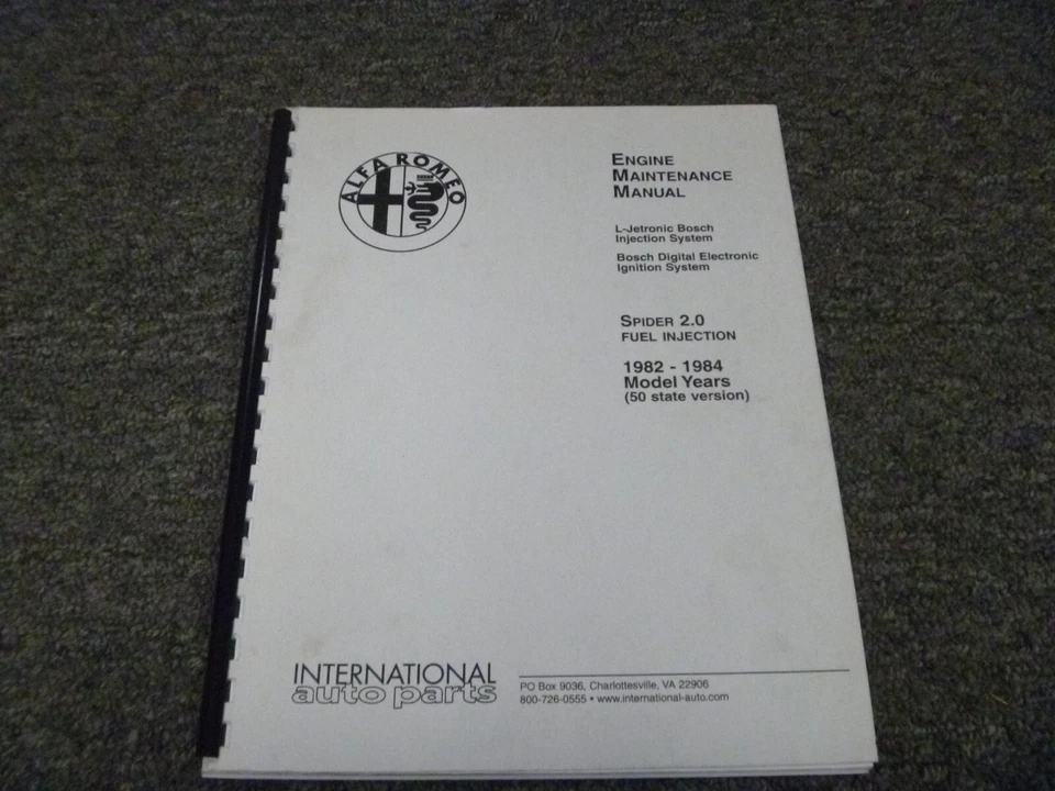 Alfa Romeo Spider 2.0 1982-1984 manual de mantenimiento del motor de inyección de combustible 1983 Foto 1 de 1