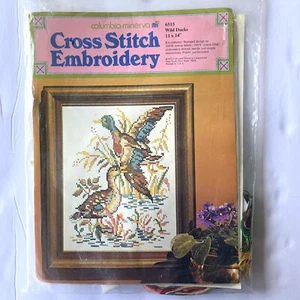 Vintage 1973 Columbia-Minerva Cross Stitch Embroidery Kit - Wild Ducks #6515 - Picture 1 of 3
