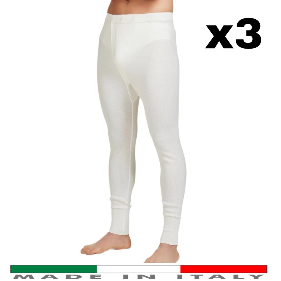 3 Mutande Uomo Lana e Cotone Calzamaglia Gamba Lunga Boxer Con Apertura - Immagine 1 di 1