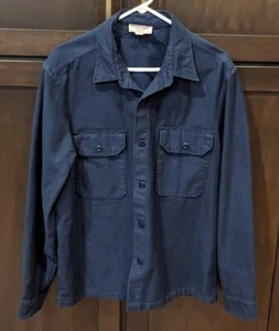 Wallace & Barnes Navy-Blue Twill Button-Up Long-Sleeve Shirt AU774 - L - Picture 1 of 5
