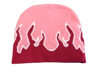Flame Burning Fire Graphic Best Unisex Skull Cap Y2K Winter Knit Beanie Hat Pink - Picture 1 of 3