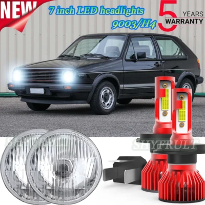 7" inch Round LED Projector Hi/Lo Beam Headlights For Volkswagen Golf 1985-1992 - Image 1 of 4