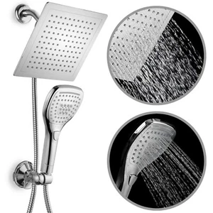 DreamSpa Luxury 9" Rainfall Shower Head Combo With Flow Control Button, Chrome - Imagen 1 de 8