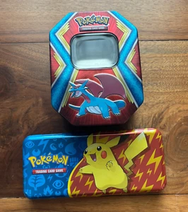 Lot of 2 Pokemon Trading Card Game Pikachu Pencil Case & Larger Tin Empty - Picture 1 of 12