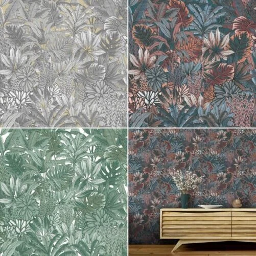 Papel Pintado Bosque Exuberante Tropical Muriva Metálico Botánico Selva Hojas 3 Colores Foto 1 de 1