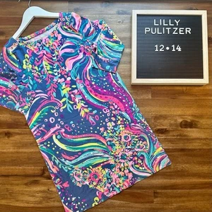Lilly Pulitzer Blue Pink Green Beach Loot Knit Mini Sophie Dress Teen 12/14 - Picture 1 of 8