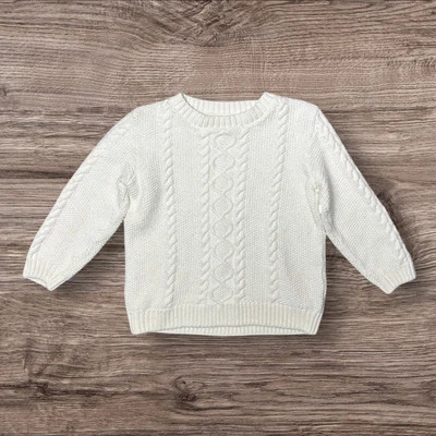 Janie and Jack 男孩电缆针织套衫毛衣尺寸 2T 象牙色奶油色纯色 — 第 1/4 张图片
