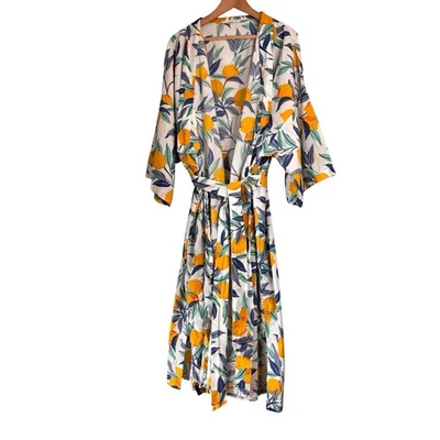 Printfresh Lemon Zest Organic Cotton Robe Size 2X Full Length Pockets Kimono - Image 1 of 4