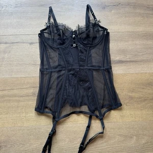 Victoria's Secret 34B schwarz Korsett Bustier BH Top Dessous Spitze Strumpfhalter Träger - Bild 1 von 8