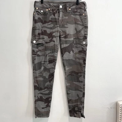 True Religion Women’s 31 Camo Cargo Flap Pocket Super Skinny Pants Cool Green - Image 1 of 4