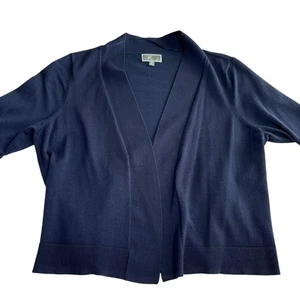 JM Collection maglione cardigan donna a costine manica 3/4 rotolo aperto davanti blu M - Foto 1 di 7