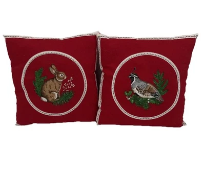 VTG Mini Embroidered Christmas Pillows Country Cabin Handmade 7” Decorations - Image 1 of 4