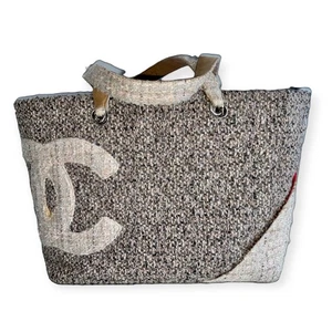 Borsa shopping Chanel Cambon tweed borsa a tracolla beige logo CC borsa a mano - Foto 1 di 11