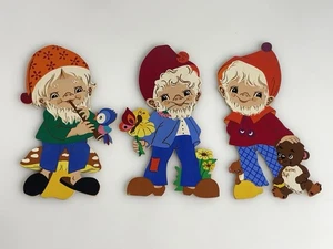 FIGURINE VINTAGE MERTENS KUNST W.GERMANY LEGNO DIPINTO 1972 gnomi nani x3 lotto EX - Foto 1 di 7