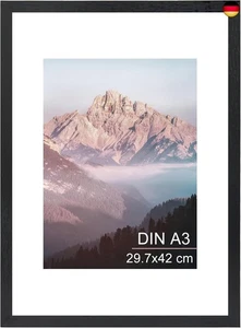 OMISHE Massivholz Bilderrahmen A3 29,7x42 cm, Schwarzer Bilderrahmen DIN A3 mit - Bild 1 von 7