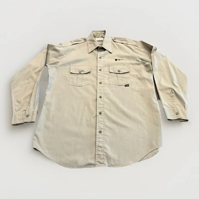 Vintage Duxbak Mens Tan Long Sleeve Fishing Embroidered Fly Fishing Shirt Size L - Image 1 of 4