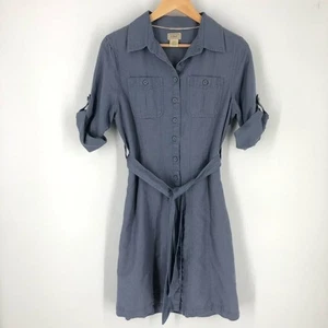 LL Bean Leinen Hemdkleid Damen SP Dusty Blue Knopfleiste Taille zum Binden Rollriegel - Bild 1 von 13