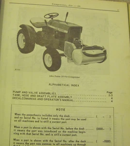 Catálogo de piezas de compresor de aire John Deere 20 manual PC-946 original genuino 1964 - Imagen 1 de 2