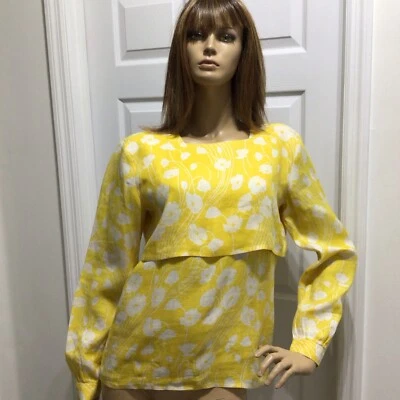 VALENTINO женщины желтый цветочный льняной блузка верхний размер 42 винтажный - Изображение 1 из 4