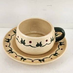 Poppytrail Homestead Provincial Flat Cup & Saucer by Metlox Tan Matching Border - Picture 1 of 9