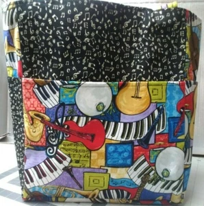 Music Jazz Piano Instruments Notes Guitar Large Purse/Project Bag Handmade 14x16 - Picture 1 of 7