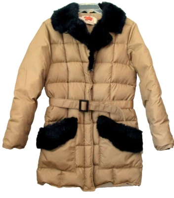 Vintage Comfy Brand Ladies Tan Goose Down Faux Fur Trim Coat Jacket / Size 16 - Image 1 of 4