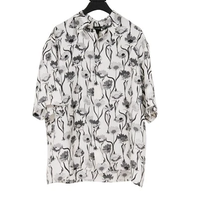 Fendi Men Silk Button Down Size 41 White Grey Short Sleeve Floral Print Bowling - Image 1 of 4