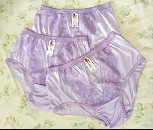 x3 Damenhöschen lila Nylon Spitze seidig Bikini Hi Slips Unterhosen Slips XL - Bild 1 von 6