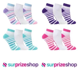 2025 Surprizeshop 3 Pairs of Ladies Stripe Trainer Golf Socks. Aqua Pink Purple - Picture 1 of 2