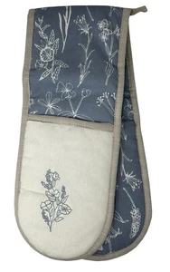 Floral Double Oven Gloves 100% Cotton Insulated Home Kitchen Mitts Pot Holder - Picture 1 of 1