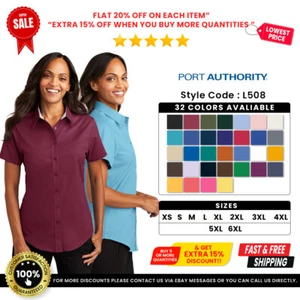 Port Authority L508 Ladies Cotton Short Sleeve Performance Easy Care Shirt - Picture 1 of 22