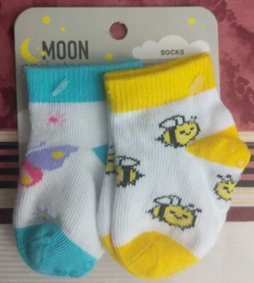 Moon and Stars Baby Non Slip Grip Socks Approx.Age 6-18M ShoeSize 0-5 2 Pair New - Image 1 of 2