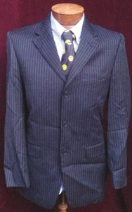 38R Mens Jones New York Jacket Blazer Coat Black w/ Gray Stripes Wool JNY 3 Btn - Picture 1 of 9