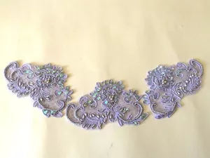 3 PICES LACE TRIM APLIQUE BRIDAL PASTEL LAVENDER 6" x 4.5" - Picture 1 of 2