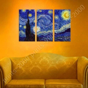 Noche estrellada de Vincent Van Gogh | Póster o calcomanía adhesiva de pared | 3 paneles de pared - Imagen 1 de 18