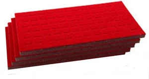 4 Red 72 Ring Jewelry Display Liner Insert Pads 14 3/4" x 7 3/4" x 1/2" - Picture 1 of 3
