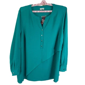Avenue Layered Tunic Top Womens Size 18/20 Seafoam Green 1/4 Button Long Sleeve - Picture 1 of 11