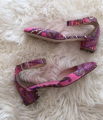 Nuevos Tacones JCrew Paisley Cuero Estampado Talla 7.5 Rosa Multi F4865 Foto 1 de 4