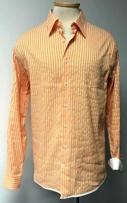 GEORG ROTH LOS ANGELES ORANGE & WHITE STRIPE L-SLEEVE BUTTON-FRONT SHIRT SZ XL - Image 1 of 4