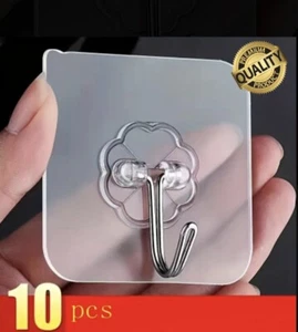 10 Hooks Self Adhesive Strong Sticky Heavy Duty Wall Seamless Waterproof Hook - Picture 1 of 13